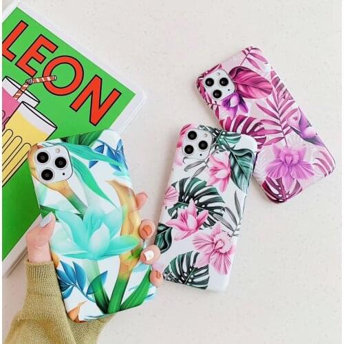 Retro Colorful Flower Leaf Phone Cases for IPhone 11 11 Pro Max XR XS Max 8 7 2020SE 6S Plus Soft IMD Shockproof Back Cover