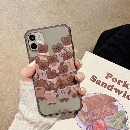 Retro chocolate bear Jelly black kawaii Transparent Phone Case For iPhone 11 12 Pro Max Xr Xs Max 7 8 Plus 7Plus case Cute Cover