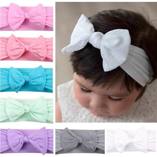 New Cotton Blend Nylon Bow Children Kids Headbands Hair Bows Turban Knot Head Wrap Girls Headwear Birthday Gift Photo Shoot