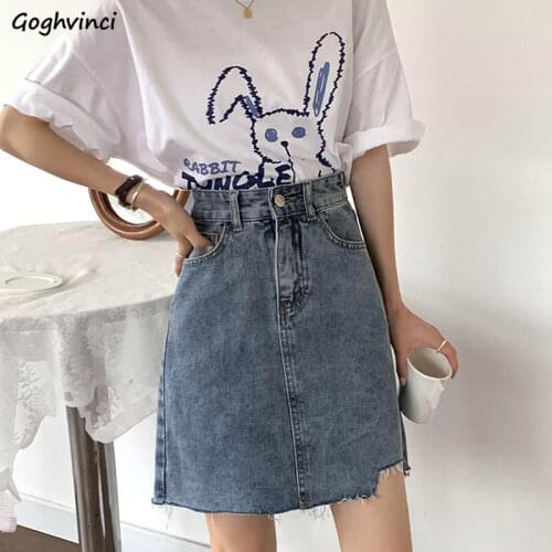 High Waist Denim Ripped Skirts Women Irregular Fur-line Vintage Student Ulzzang Mini Streetwear Slim All-match A-line Faldas Ins