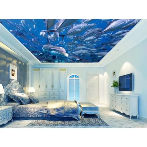Custom photo 3d wallpaper ceiling mural on the wall deep sea Fish dolphin home decor 3d wall murals wallpaper in the living room