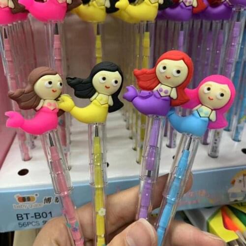56pcs/ batch of Disney cartoon pencil cute princess free sharpening bullet pencil writing painting office school supplies gifts