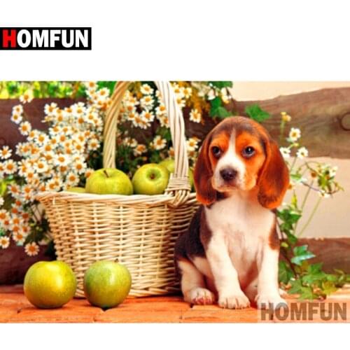 HOMFUN Full Square/Round Drill 5D DIY Diamond Painting "Dog apple basket" 3D Diamond Embroidery Cross Stitch Home Decor A19532