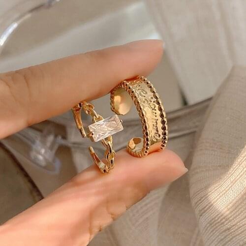 2pcs/set Hollow Out Rings for Women Women Charms Clear Crystal Stone Gold Plated Rings Fashion Jewelry Accessories Anillo Gifts