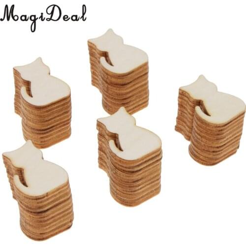 MagiDeal 50pcs Vintage Blank Cat Cutout Wooden Chips Scrapbooking Embellishment Home Decor Toy DIY Craft