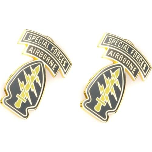 PAIR OF US ARMY SPECIAL FORCES AIRBORNE METAL SHOULDER PIN BADGE- World military Store