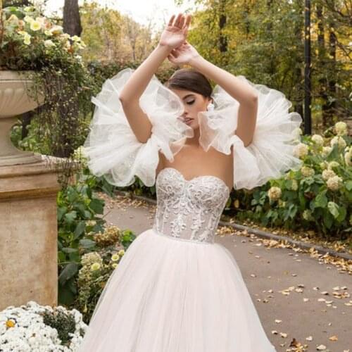 Tiered Puffy Bridal Sleeves Wedding Sleeves Detachable White Horn Sleeve Perspective Simple for Wedding Woman Accessories 2021