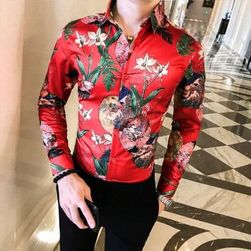 Fall 2019 Mens Long Sleeve Shirt Social Blossom A236-9808-P55