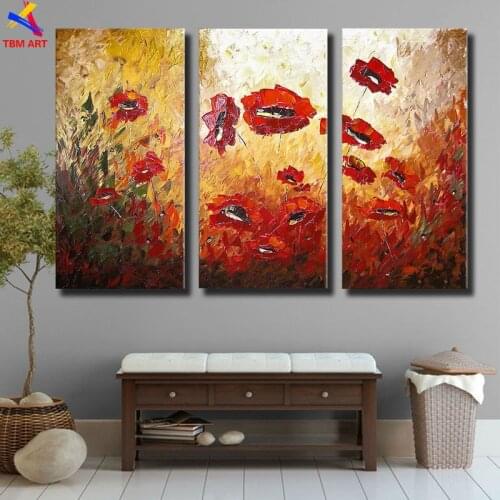 TBM ART Textured Poppies Flower Picture Wall Art for Living Room Hand-painted Modern Abstract Oil Painting on Canvas JYJ058