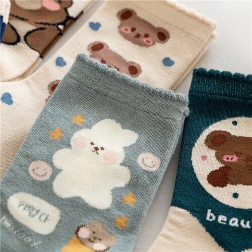 Funny and cute cartoon pattern printed cotton socks bubble mouth lace ladies socks sweet style kawaii Harajuku носки женские