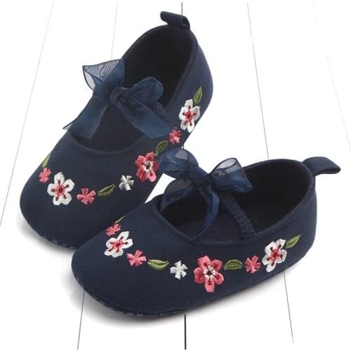Baby Girls Shoes Toddler Cotton Fabric First Walker Floor Shoes Kids Anti-slip Cute Embroidered Shoe Princess Lace Bowknot