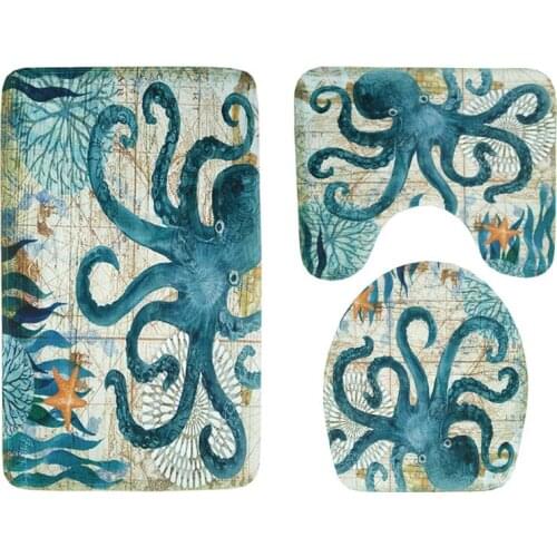 Drop Shipping octopus Sea Turtle Style Door Mat Floor Carpet for Living Room Coral Fleece Rug Anti-Slip Doormat Home Decor 3ps