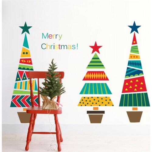 Christmas Tree Festival Gifts Wall Stickers For Kids Rooms Store Window Home Decor Cartoon New Year Wall Decals Art PVC Posters