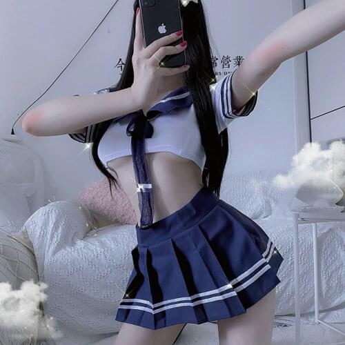 Sexy Cosplay School Girl Lingerie Outfit Miniskirt with Velcro Erotic Costumes Dress Outfit Short Top for Women Exotic Apparel
