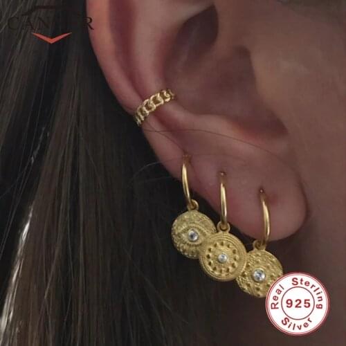 CANNER Vintage 925 Sterling Silver Diamond Hoop Earrings Zircon CZ Round Earring Jewelry brincos