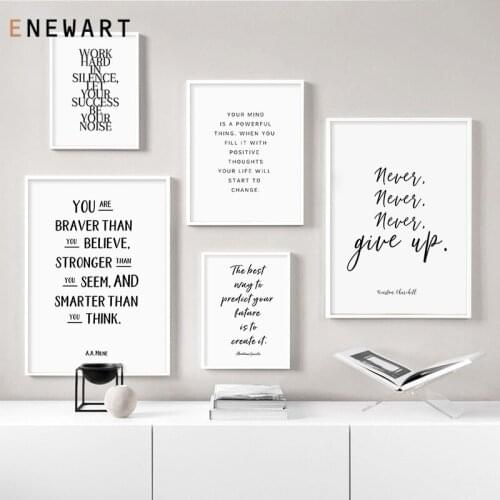 Nordic Office Canvas Painting Decor Inspirational Quote Wall Art Motivational Poster You Are Braver Than You Believer Home Decor