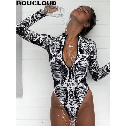 2020 Surfing Suit Long Sleeve One Piece Swimsuit Snakeskin Print Swimwear Women Monokini Beachwear Bodysuit Bathing Suits