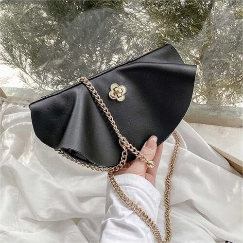 Semicircle Design PU Leather Crossbody Bags for Women 2021 Simple Sold Color Ladies Fashion Chain Shoulder Handbags