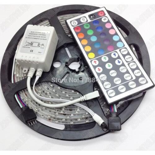 5M 300 LED RGB LED Strip Light 3528 SMD fita de LED Tape Lamps 12V 60 LEDs /M Waterproof + 44key Remote Controller