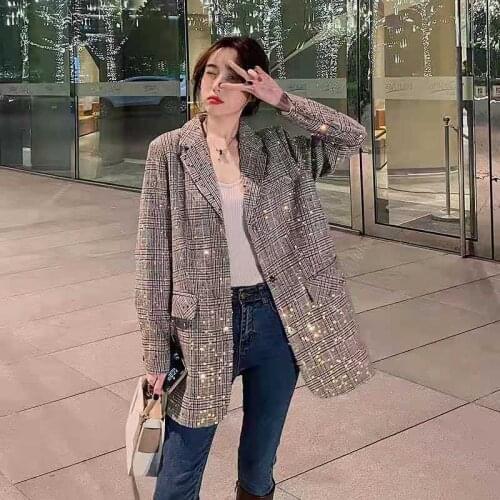 Hong Kong Style Retro Sequin Jacket Womens 2021 Spring And Autumn New Korean Loose Niche Design Top