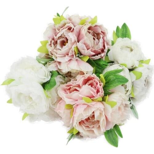 1pc 5 Heads Home Silk Artificial Flower Fake Peony Bridal Vivid Peony Fake Leaf Home Wedding Garden Decor Decorative Flowers Hot