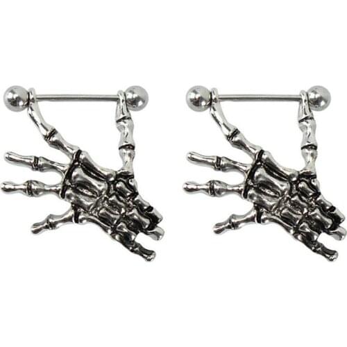 1 Pcs Cool Skeleton Piercing Skull Hand Shield Nipple Piercing Sexy Bar Rings Jewelry Creative Punk Body Jewelry