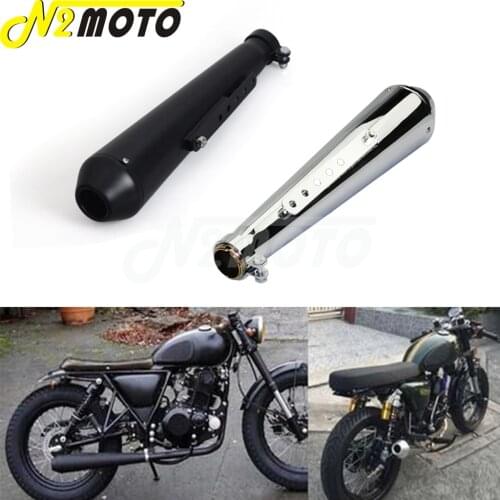 18" Black/Chrome Vintage Motorcycle Exhaust Muffler Reverse Cone Silencer Pipe Universal For Harley Chopper Bobber Cafe Racer