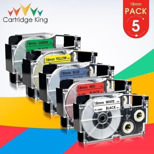 5PK Mixed 3/4" Set XR-18WE XR-18RD XR-18YW XR-18GN Black on White Label Tape for Casio KL-170PLUS KL-G2 KL-120 Label Printer