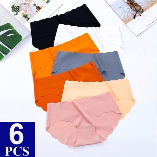 6PCS/Lot Seamless Panties Low Waist Underwear Women Ice Silk Solid Tangas Women Sexy Thongs G-string Briefs For Ladies Dropship