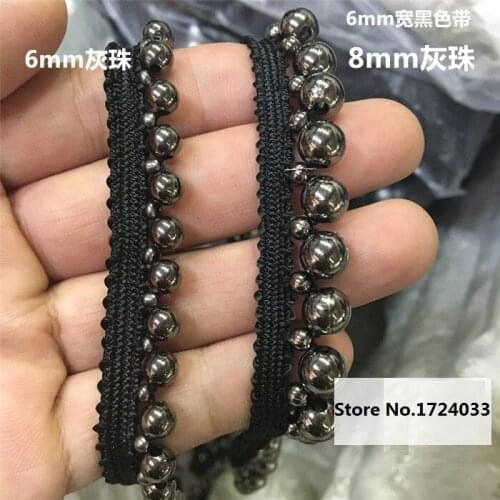 1yard Grey beads lace trim 6cm/ 8mm DIY clothing accessories bead lace collar handmade hat cuff wasit decorative accessory Z702