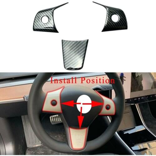 Carbon Fiber Accessories Fit For Tesla Model 3 2018 2019 2020 Steering Wheel Sequins Control Panel Frame Cover Trim
