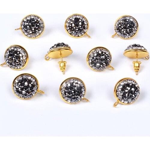 14mm 2pcs/lot Black Rhinestone Base Earrings With Loop Earrings Connector For DIY Fashion Earrings Making Jewelry Accessories
