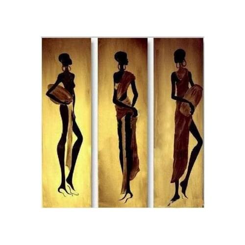 Free Shipping 3 pcs Handmade Abstract Oil Painting Canvas Modern Paintings Wall art-African Women I