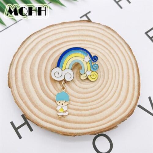 Cartoon Character Pendant Blue Cloud Rainbow Enamel Brooch Alloy Badge Denim Shirt Bag Pin Fashion Cute Jewelry Gift For Friends
