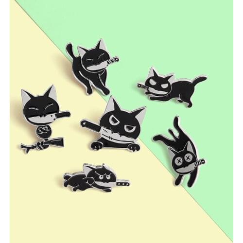 Hot selling creative cartoon Black Cat Brooch personality black cat cute modeling animal badge accessories