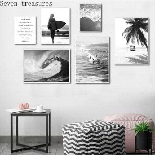 Black White Sea Wave Nature Landscape Canvas Nordic Positive Live Poster Wall Art Print Painting for Living RoomPictures