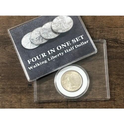 Four in One Walking Liberty Half Dollar Set Magic Tricks Stage Magia Mentalism Illusion Gimmick Props Coin Appearing Magica