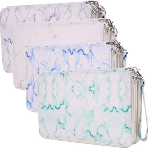 216 Slots Colored Pencil Case with Zipper Marble Pencils Holder PU Leather Fabric Pen Organizer for Student or Artist