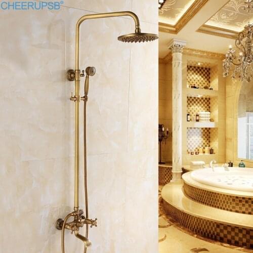 Shower Set Full Mixer Sets Retro Rain Fall Bronze Showers System Bathroom Wall Mounted Column Rainshower Kit Banheiro Chuveiro