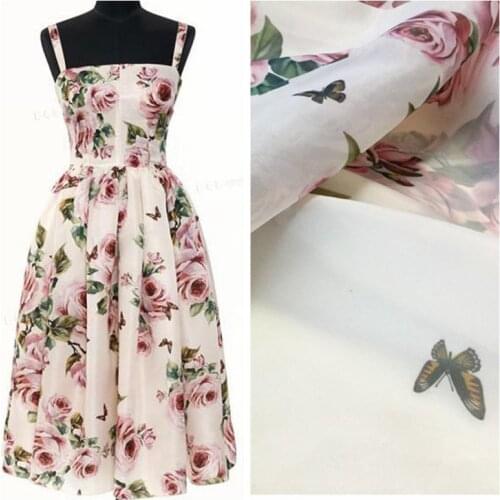 European Root Satin Digital Printing Roses Pattern Fashion Fabric For Dress Telas Por Metro Tissus Au Mètre Ткань Для Шитья Одеж