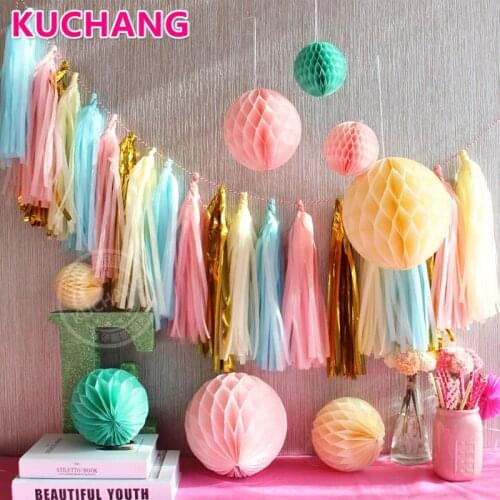 5PCS/Bag 14Inch Colorful Tissue Paper Foil Tassel DIY Garland Wedding Party Supplies Birthday Party Baby Shower Decorations Gift