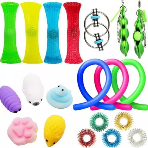 Vent Pressure Fidget Toys Set Speelgoed- Noodle Rope Relaxing Happy Pea Pod Woven Net Massage Ring Magic Gifts