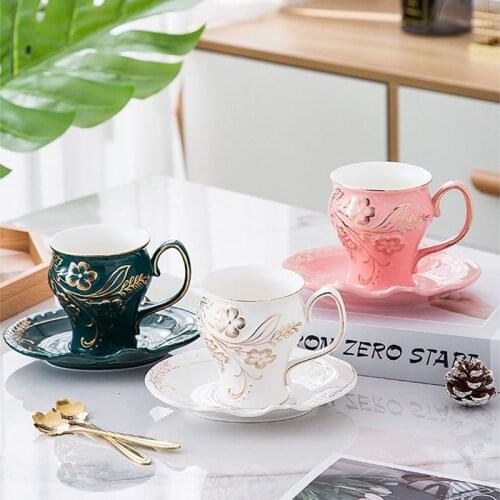 Ceramic Coffee Cups & Saucers Set Pink Green White Coffee Mug Drinkware Porcelain European Style Palace Afternoon Tea Coffeeware