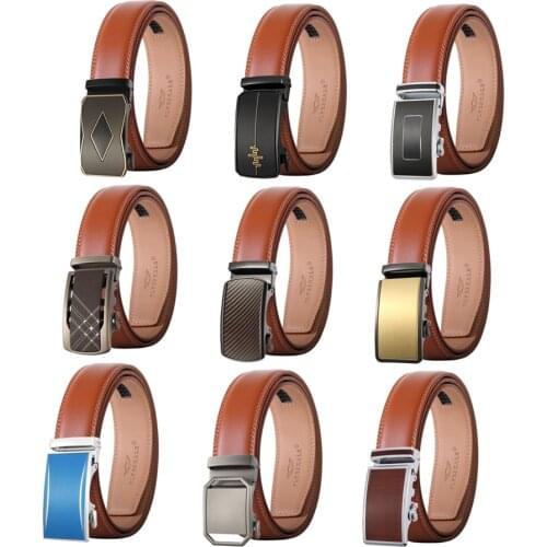 Classic Brown Leather Belts For Men Fashion Designer Automatic Buckle Luxury Mens Business Formal Belts Cowhide Strap B612