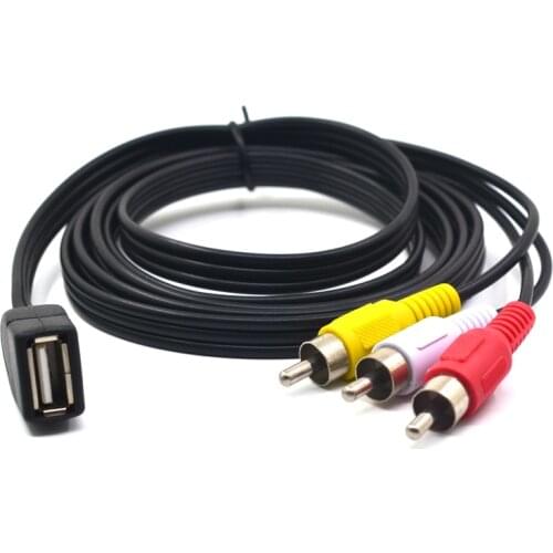 USB female to 3RCA RGB male AV Audio Video Composite Cable Cord Adapter Converter Connector Component Lead RCA Cable 1.5m 5FT