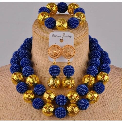 Royal blue african wedding set necklace african set simulated pearl nigeria wedding jewelry set ZZ08