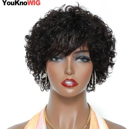 Pixie Cut Short Curly Wigs For Black Women Cheap Non Lace Front Wigs For Black Women Brazilian Remy PrePlucked With Baby Hair