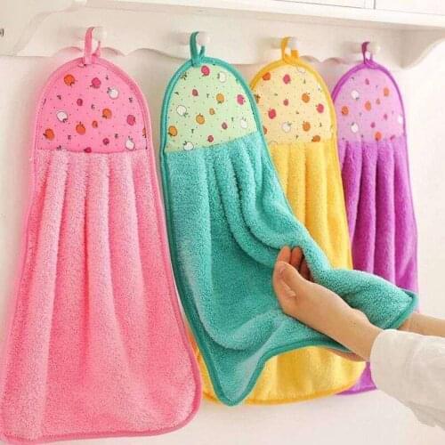 Kitchen Hand Towel Hanging Super Absorbent Coral Fleece Bathroom Thickened Cleaning Cloth Dishcloth Hand Towel