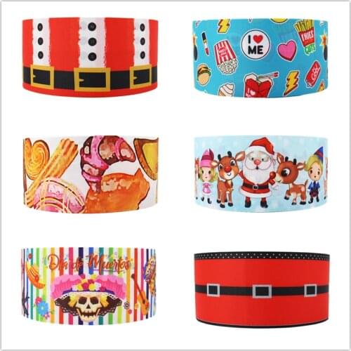 Q&N ribbon 50Yards 16mm-75mm Christmas skull food Ribbons Thermal transfer Printed grosgrain,Gift wrapping DIY materials