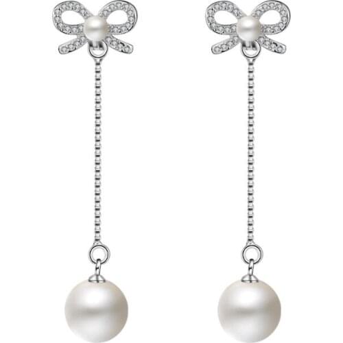 Trendy 925 Sterling Silver Tassel Earrings For Women CZ Zircon Bow-knot Pearl Long Statement Earrings Jewelry oorbellen Bijoux